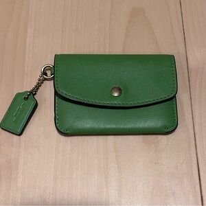 Coach Green Leather Card Holder with Gold Accent